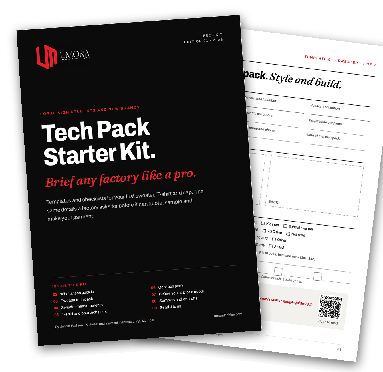 Umora Tech Pack Starter Kit: cover and sweater template
